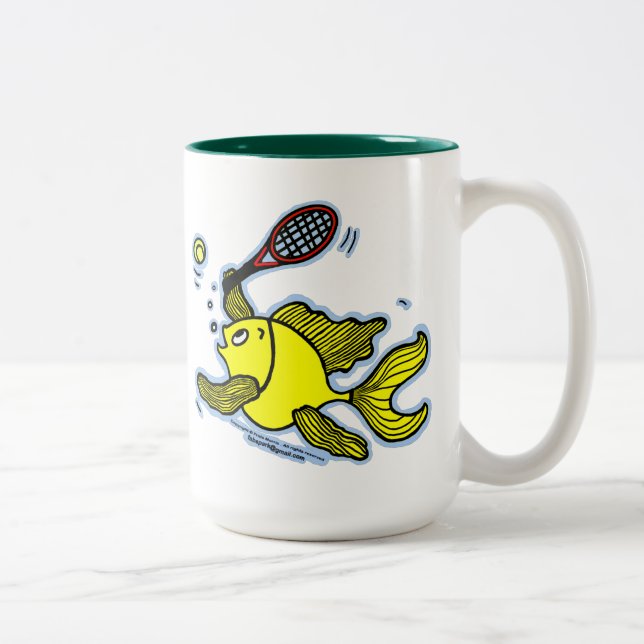 Tennis Fish, Fish Playing Tennis Two-Tone Coffee Mug (Right)