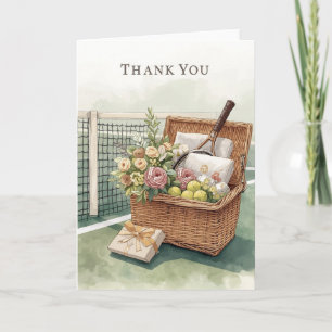 Tennis flower basket on the court thanking thank you card