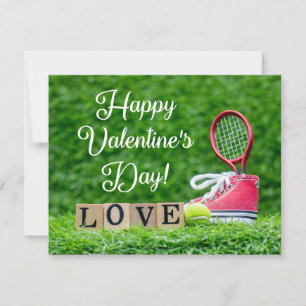 Tennis for Valentine's Day with racket and ball Holiday Card