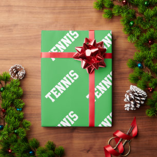 TENNIS Fun Athletic White Text On Royal Blue Wrapping Paper