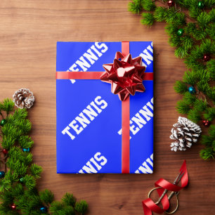 TENNIS Fun Athletic White Text On Royal Blue Wrapping Paper