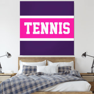 TENNIS Fun Bold Athletic Purple Pink White Stripes Canvas Print