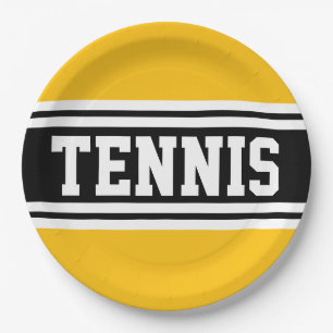 TENNIS Fun Bold Bright Purple Black Racing Stripes Paper Plate