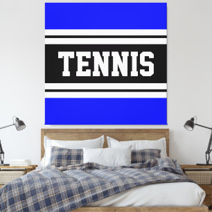 TENNIS Fun Bright Blue Black White Racing Stripes Canvas Print