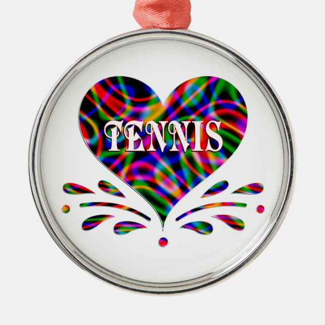 Tennis Fun Heart Metal Tree Decoration (Front)