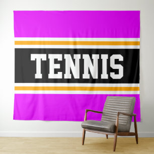 TENNIS Fun Sporty Bright Pink Black Yellow Stripes Tapestry