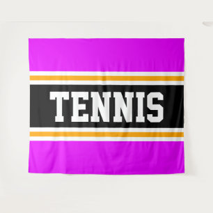 TENNIS Fun Sporty Bright Pink Black Yellow Stripes Tapestry