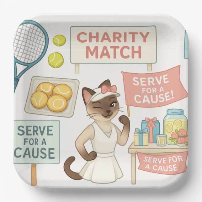 Tennis Fund Raiser for Cat Lovers Paper Plate (Front)