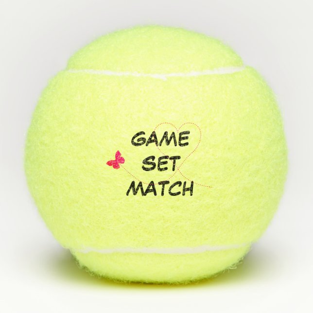 Tennis Game Set Match Butterfly Love Personalised Tennis Balls (Front)