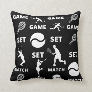 Tennis Game Set Match Players Balls Sports Pattern Cushion