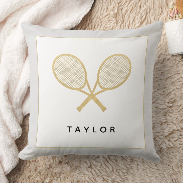 Tennis Gift Chic Gold Grey Black Custom Name Cushion (Blanket)