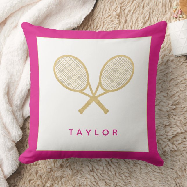 Tennis Gift Chic Gold Grey Pink Custom Name Cushion (Blanket)