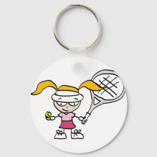 Tennis Gifts & Cards with cute cartoon girl Key Ring