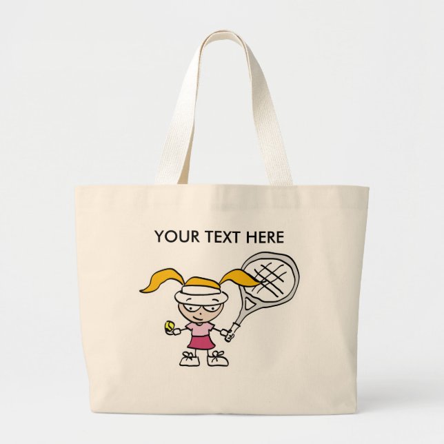 Tennis Gifts & Cards with cute cartoon girl Large Tote Bag (Front)