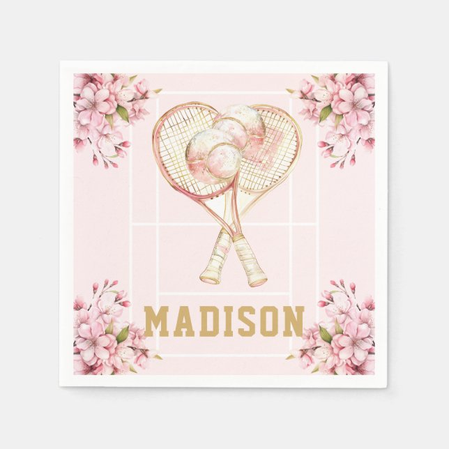 Tennis Girl Birthday Personalised Napkin (Front)