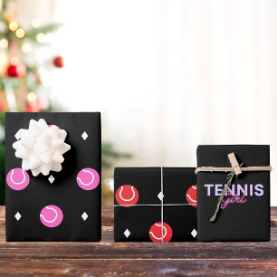 Tennis Girl Cute Funny Sporty Balls & Diamonds Wrapping Paper Sheet