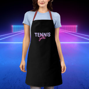 Tennis Girl Cute Pink Girly Sporty Simple Black Apron