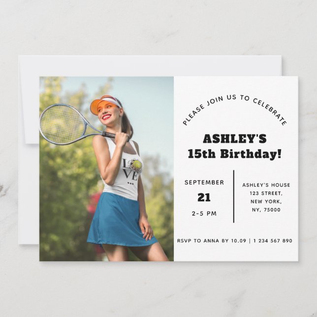 Tennis Girl Kid's Photo Birthday Party Sport Theme Invitation (Front)