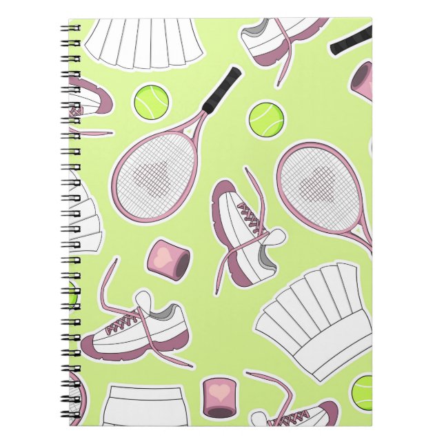 Tennis Girl Pattern Green Background Notebook (Front)