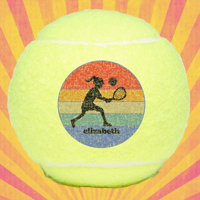Tennis Girl Player Retro Big Bold Monogrammed Balls (ennis Player Retro Big Bold Monogrammed Tennis Ball, a must-have for tennis enthusiasts. )