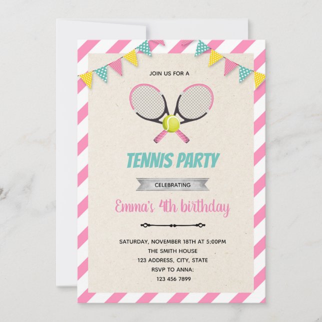 Tennis girl theme invitation (Front)