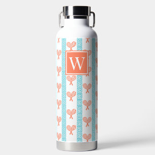 Tennis Greek Key Stripe – Coral & Turquoise Water Bottle