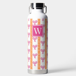 Tennis Greek Key Stripe Hot Pink & Orange Monogram Water Bottle