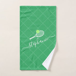 Tennis Green Personalised Name Sports Hand Towel