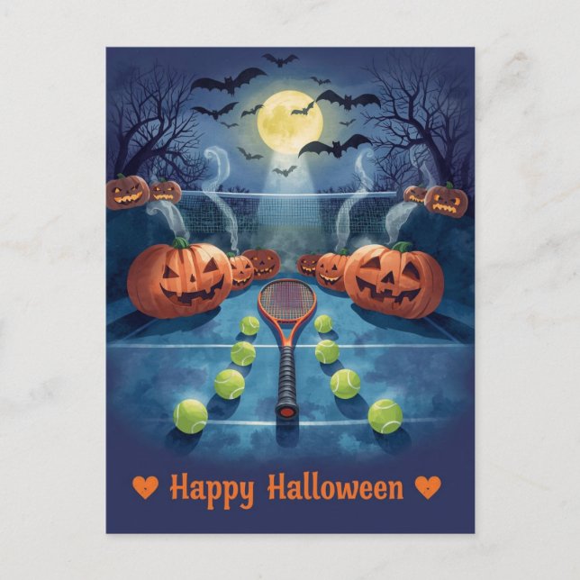 Tennis Halloween for Tennis Player with racket  Holiday Postcard (Front)