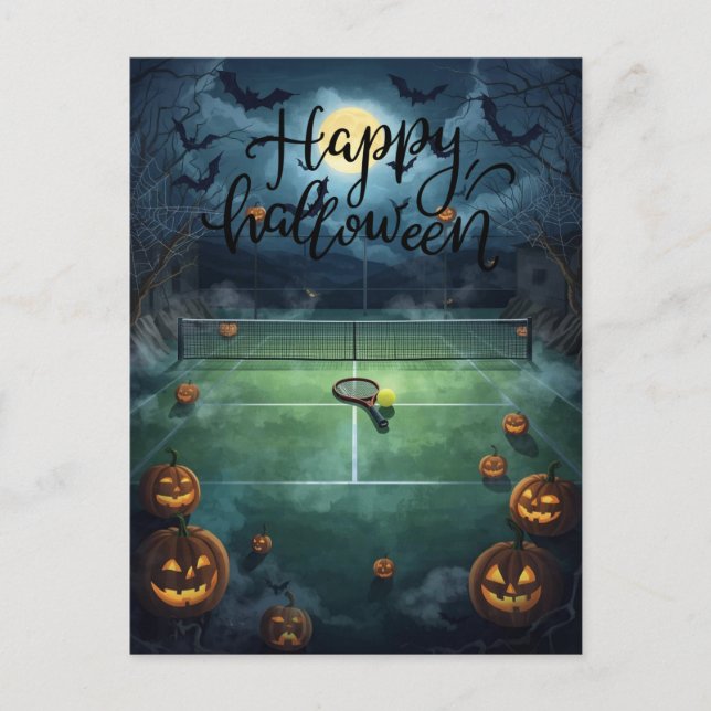 Tennis Halloween for Tennis Player with racket  Holiday Postcard (Front)