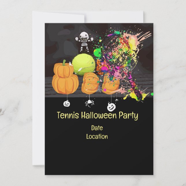 Tennis Halloween Party with tennis ball and ghost Invitation (Front)