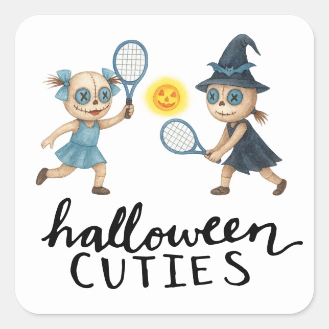 Tennis Halloween Party with tennis ball and ghost Square Sticker (Front)