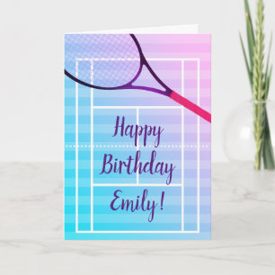 Tennis Happy Birthday Girl Sports Cute Pink Purple Card