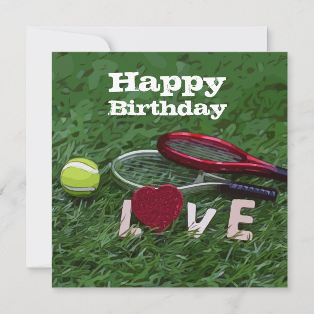 Tennis Happy Birthday Love  with ball and racket  (Front)