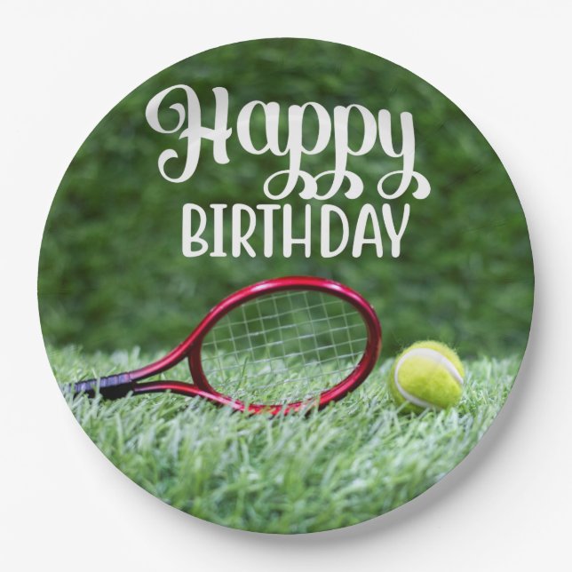 Tennis Happy Birthday   Paper Plates (Front)