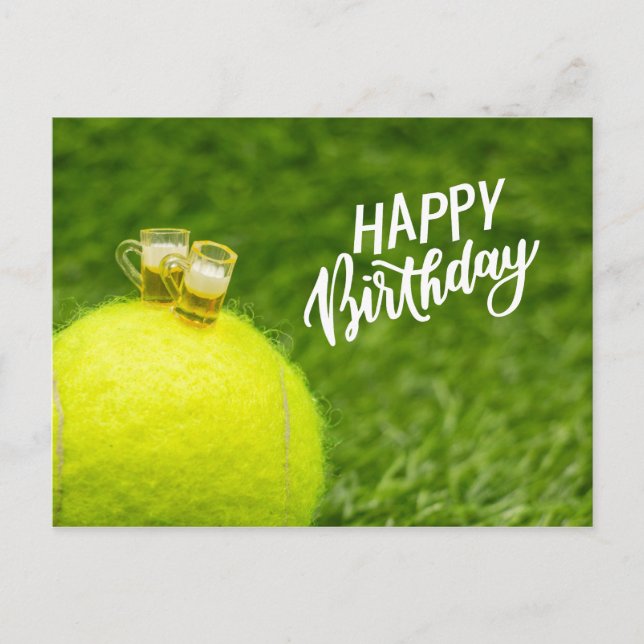 Tennis Happy Birthday Tennis ball with beer Postca Postcard (Front)