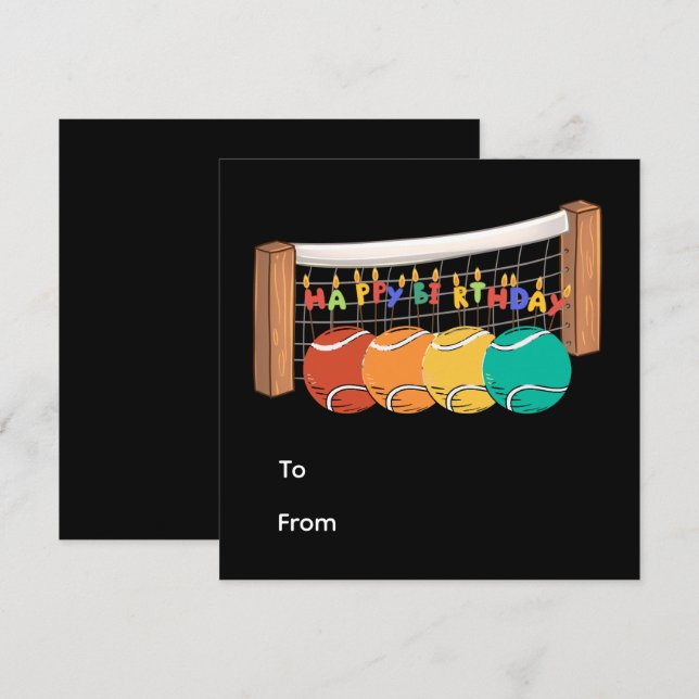 Tennis Happy Birthday with ball on court (Front/Back)