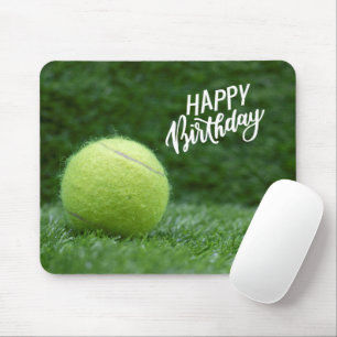 Tennis Happy Birthday with ball on green grass  Mouse Mat