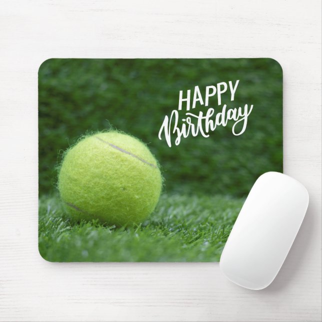 Tennis Happy Birthday with ball on green grass  Mouse Mat (With Mouse)
