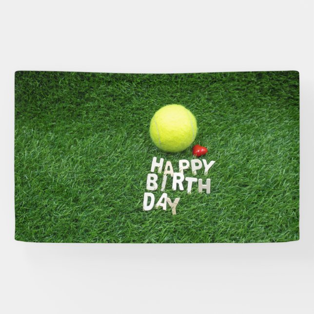 Tennis Happy Birthday with love heart Banner (Horizontal)