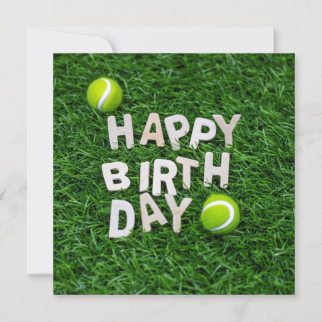 Tennis Happy Birthday with Tennis ball on green Card (Front)