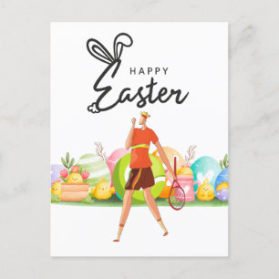 Tennis Happy Easter  to Tennis Player with eggs   Holiday Postcard