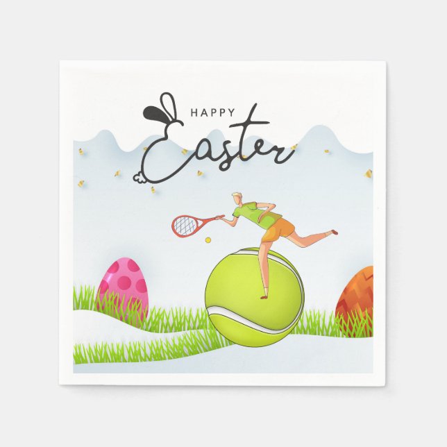 Tennis Happy Easter  to Tennis Player with eggs   Napkin (Front)