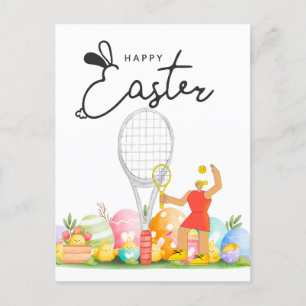 Tennis Happy Easter to Tennis Player with eggs Postcard