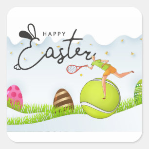 Tennis Happy Easter  to Tennis Player with eggs    Square Sticker