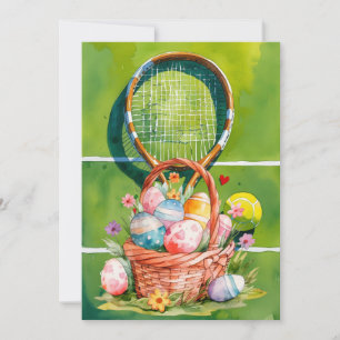 Tennis Happy Easter with egg basket on court Holiday Card