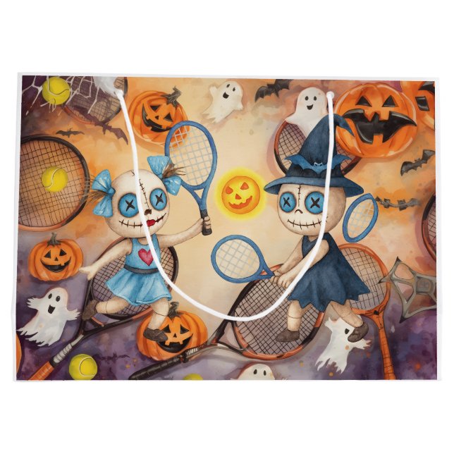 Tennis Happy Halloween with ball all over Large Gift Bag (Back)