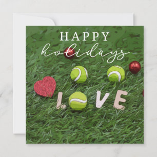 Tennis Happy Holidays with ball on green love  Holiday Card
