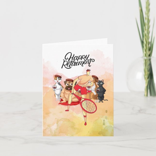 Tennis Happy Retirement player and dog watercolor Card (Front)