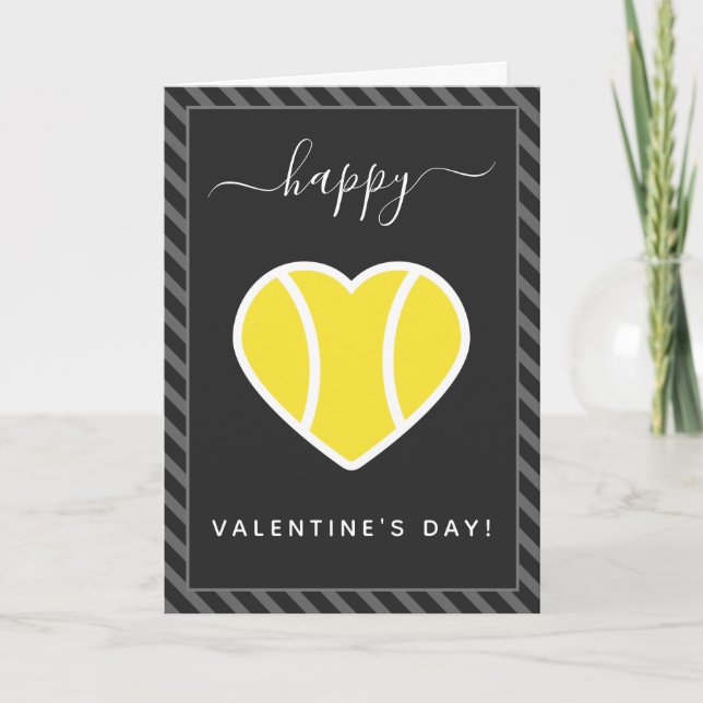 Tennis Heart Valentine's Day Sports Theme Striped Card (Front)